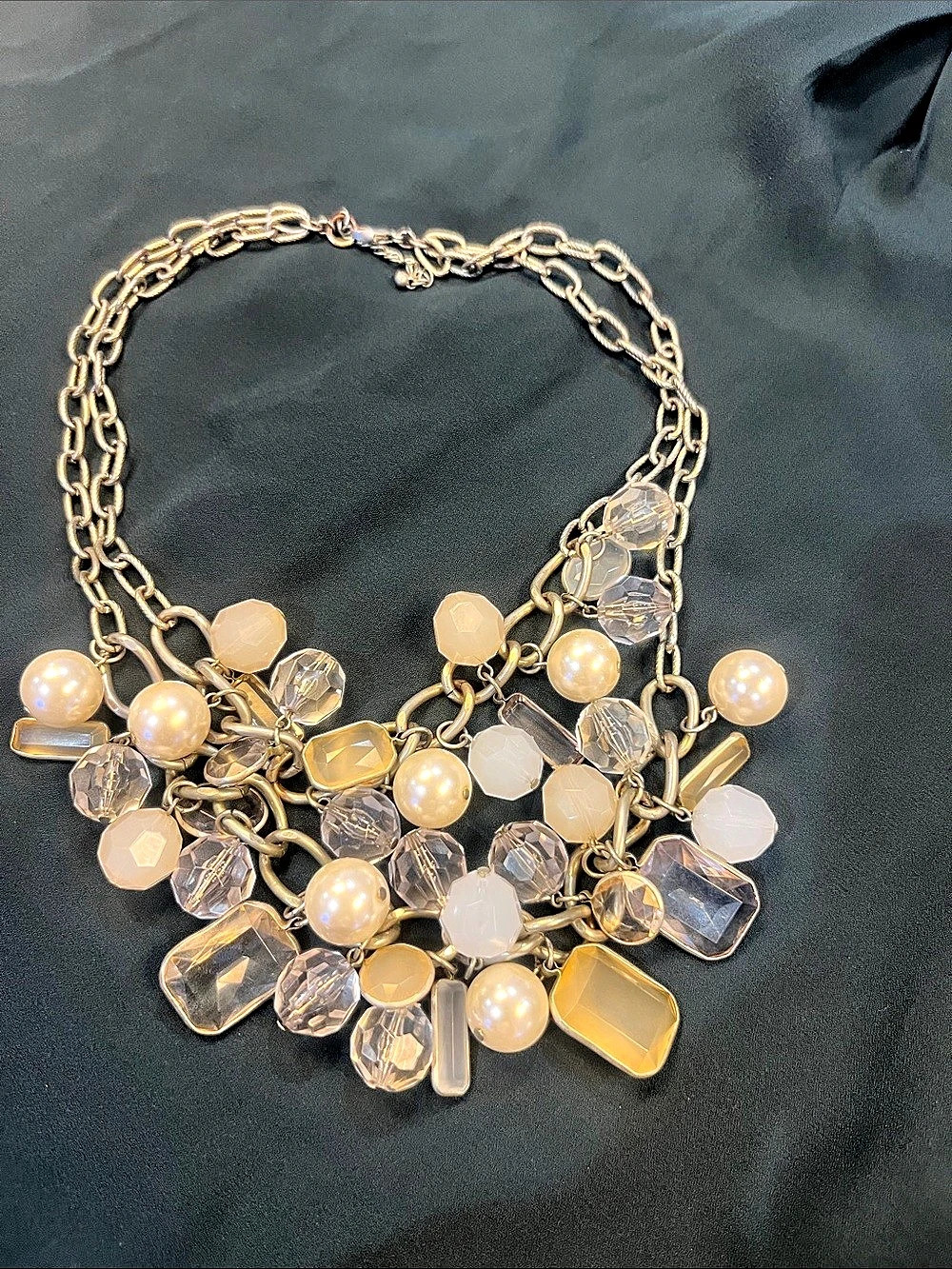 Statement Beaded Necklace Gold & Clear , 20 Inches